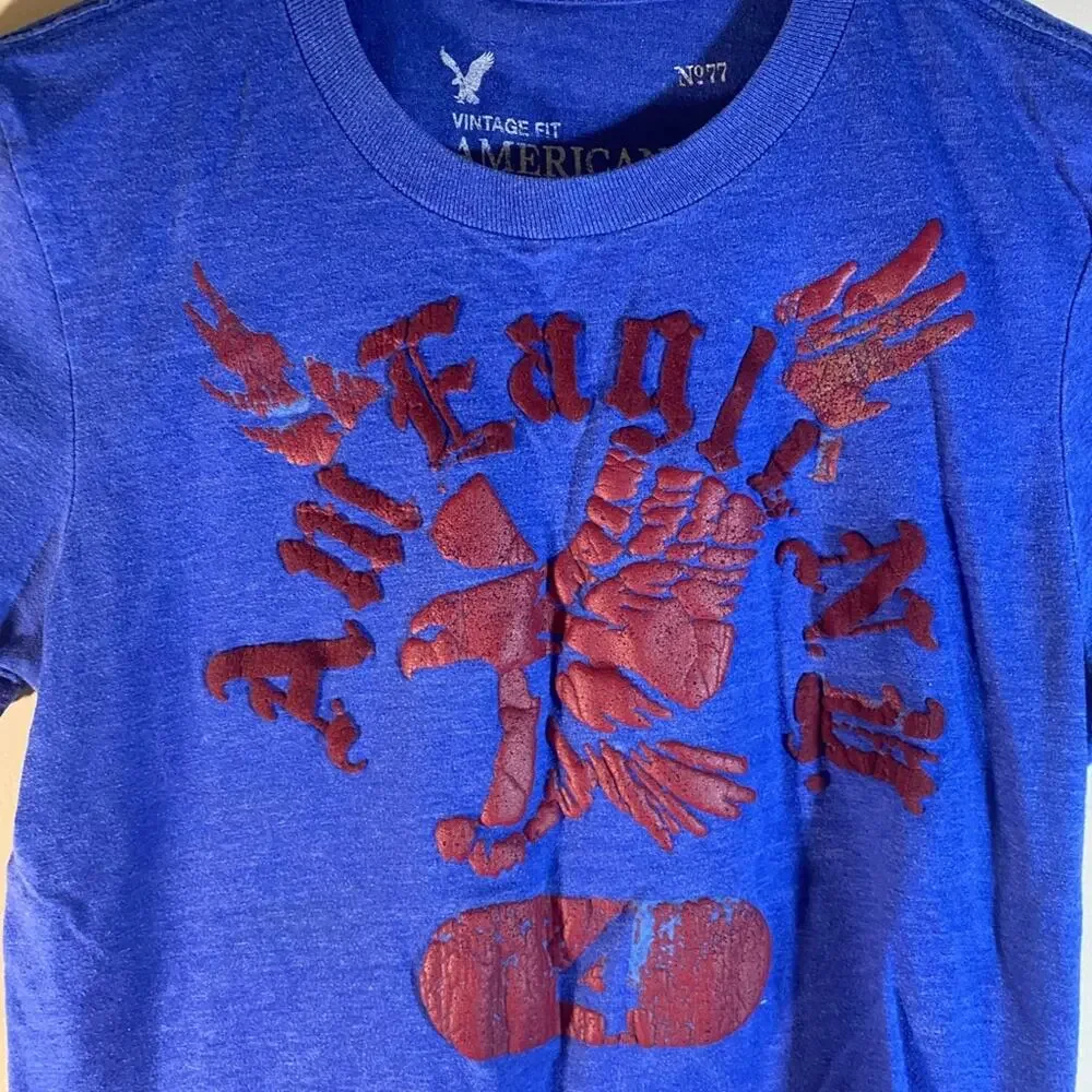 American Eagle Outfitters Tee Shirt Blue Red Vintage Fit Size XS - Picture 3 of 5